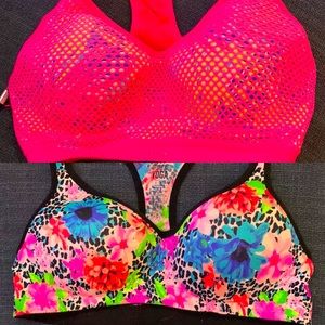 2 bra small bundle. VS PINK yoga net floral lounge sports bra